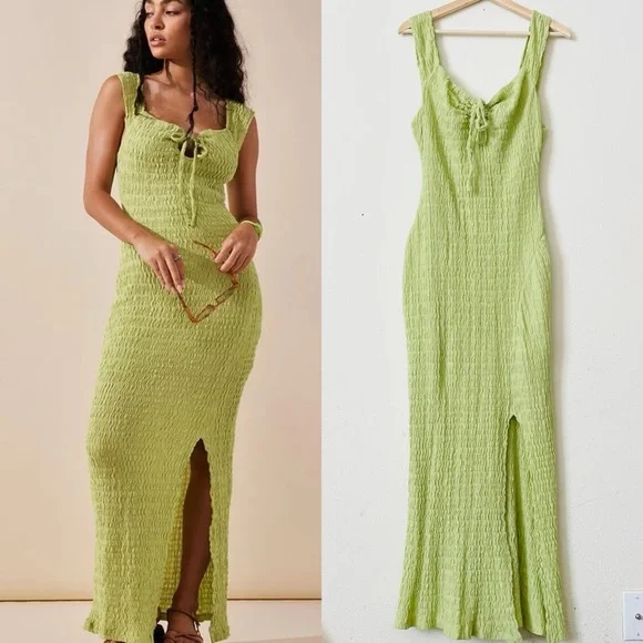 Free People MEDIUM Eleni Bodycon Maxi Dress in Celery Juice - Picture 2 of 6